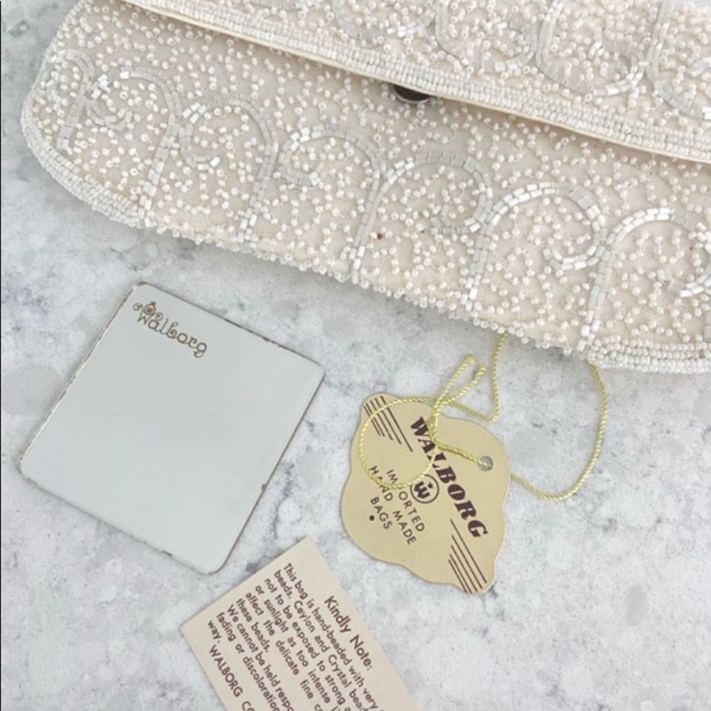 Vintage 1950s Walborg ivory beaded envelope evening clutch handmade in Belgium - Picture 7 of 10